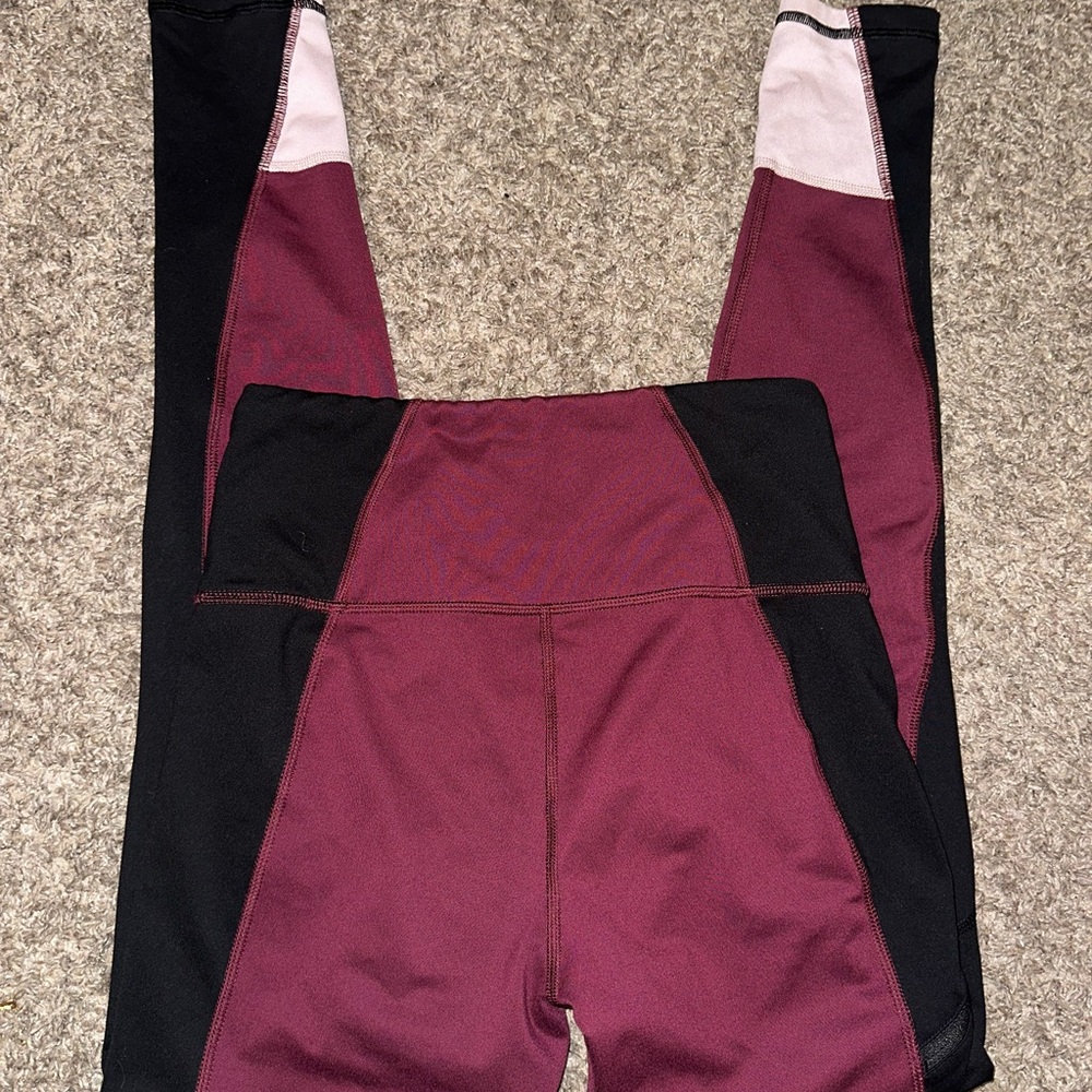 The North Face Maroon, Black & Light Pink Colorblock Leggings